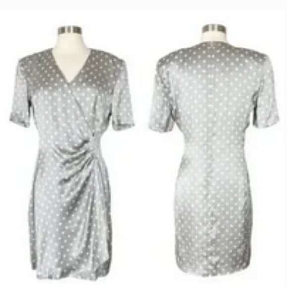 Escada by Margaretha Ley Dress Vintage Silk Midi Faux Wrap Polka Dots sz 42 - Picture 3 of 14